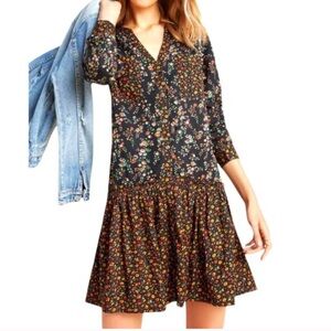 Anthropologie Maeve Ruffled Mini Dress Size 0P Petite Floral Boho Long Sleeve